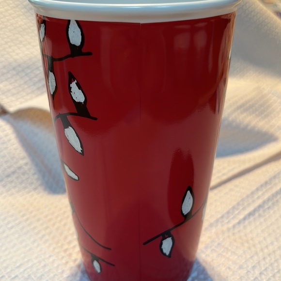 Starbucks 2016 holiday ceramic travel mug mermaid logo red festive light bulbs - Picture 6 of 8